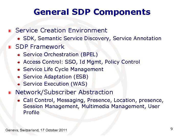 General SDP Components Service Creation Environment SDK, Semantic Service Discovery, Service Annotation SDP Framework