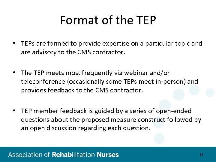 Format of the TEP • TEPs are formed to provide expertise on a particular