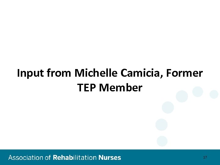 Input from Michelle Camicia, Former TEP Member 17 