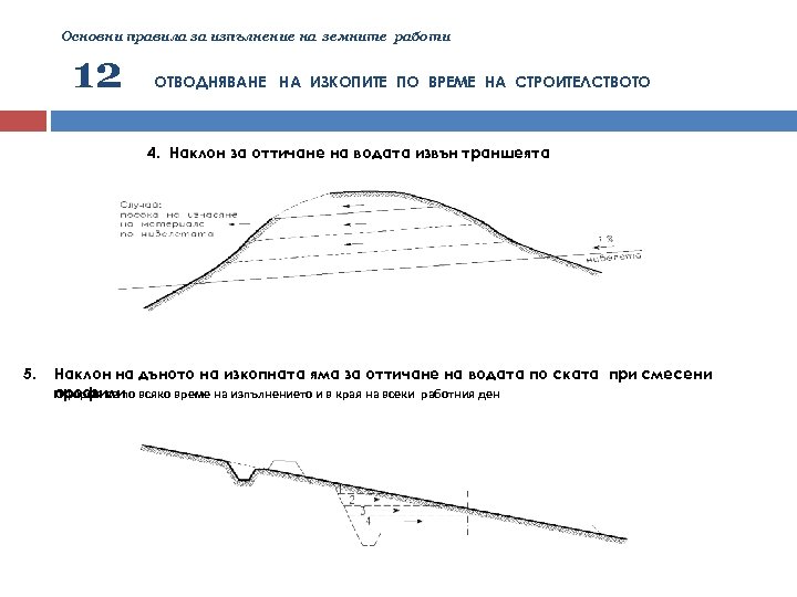 Основни правила за изпълнение на земните работи 12 ОТВОДНЯВАНЕ НА ИЗКОПИТЕ ПО ВРЕМЕ НА