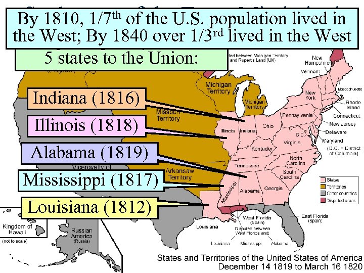 Settlement of the Trans-Mississippi By 1810, 1/7 th of the U. S. population lived