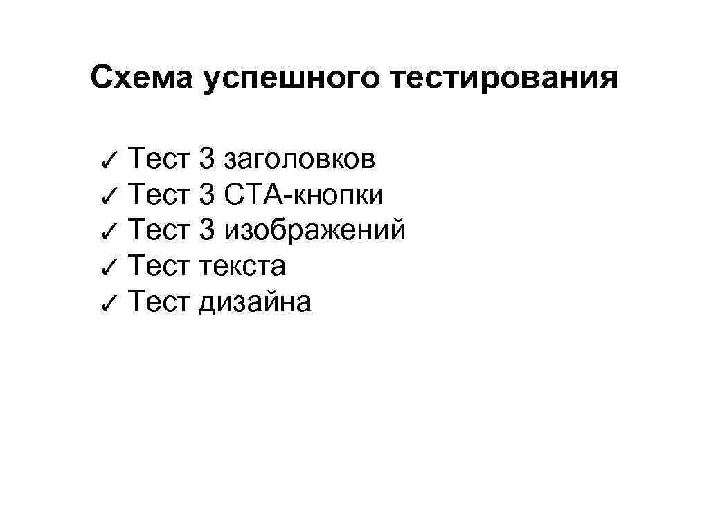 Схема успешного тестирования ✓ Тест 3 заголовков ✓ Тест 3 СТА-кнопки ✓ Тест 3