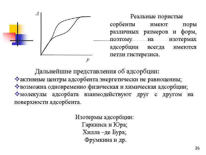 Реальные пористые сорбенты имеют поры различных размеров и форм, поэтому на изотермах адсорбции всегда