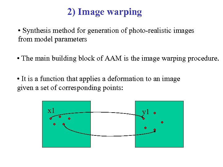 2) Image warping • Synthesis method for generation of photo-realistic images from model parameters