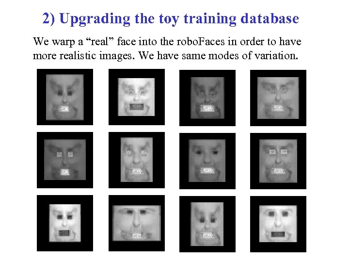 2) Upgrading the toy training database We warp a “real” face into the robo.