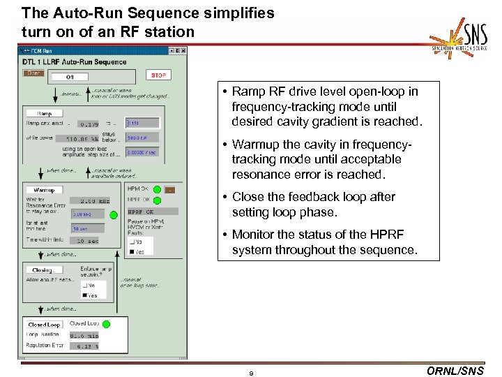 The Auto-Run Sequence simplifies turn on of an RF station • Ramp RF drive