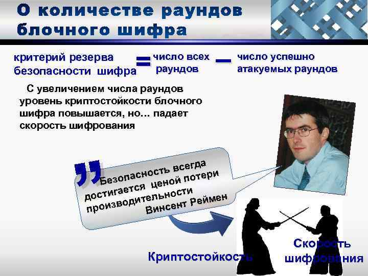 = критерий резерва безопасности шифра – число всех раундов число успешно атакуемых раундов С