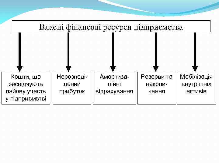 Власні фінансові ресурси підприємства Кошти, що засвідчують пайову участь у підприємстві Нерозподілений прибуток Амортизаційні