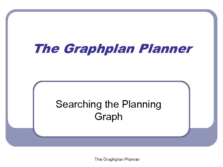 The Graphplan Planner Searching the Planning Graph The Graphplan Planner 