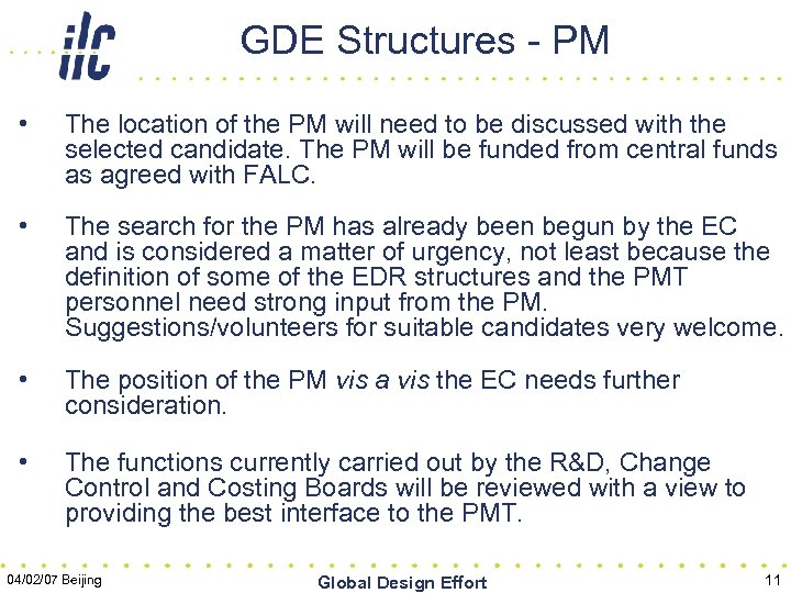 GDE Structures - PM • The location of the PM will need to be