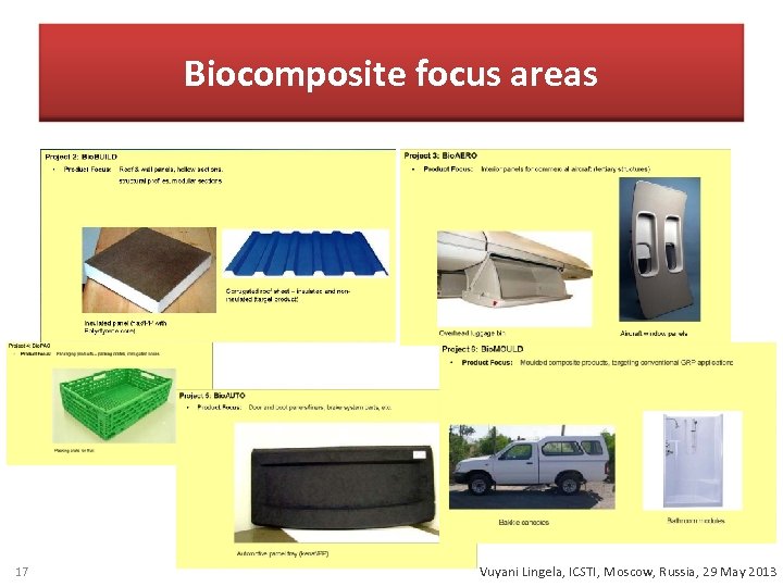 Biocomposite focus areas 17 Vuyani Lingela, ICSTI, Moscow, Russia, 29 May 2013 