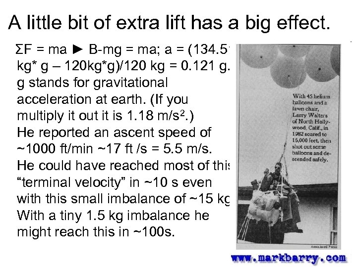 A little bit of extra lift has a big effect. ΣF = ma ►
