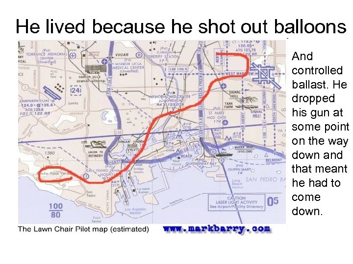 He lived because he shot out balloons And controlled ballast. He dropped his gun
