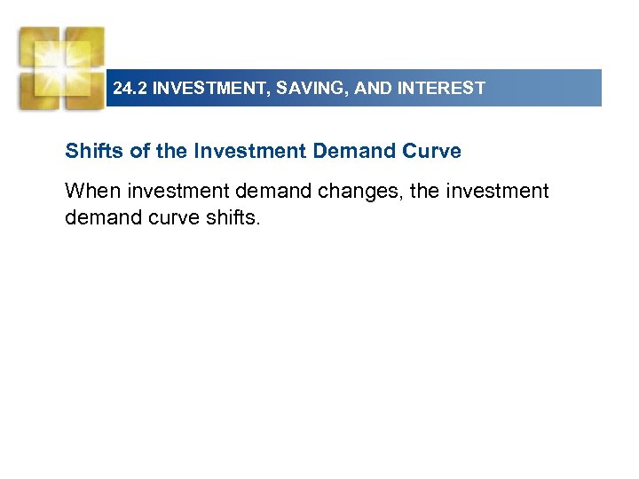24. 2 INVESTMENT, SAVING, AND INTEREST Shifts of the Investment Demand Curve When investment