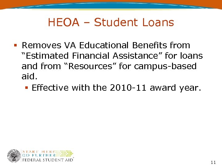 HEOA – Student Loans Removes VA Educational Benefits from “Estimated Financial Assistance” for loans