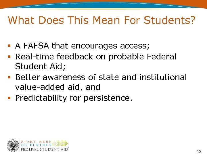 What Does This Mean For Students? A FAFSA that encourages access; Real-time feedback on