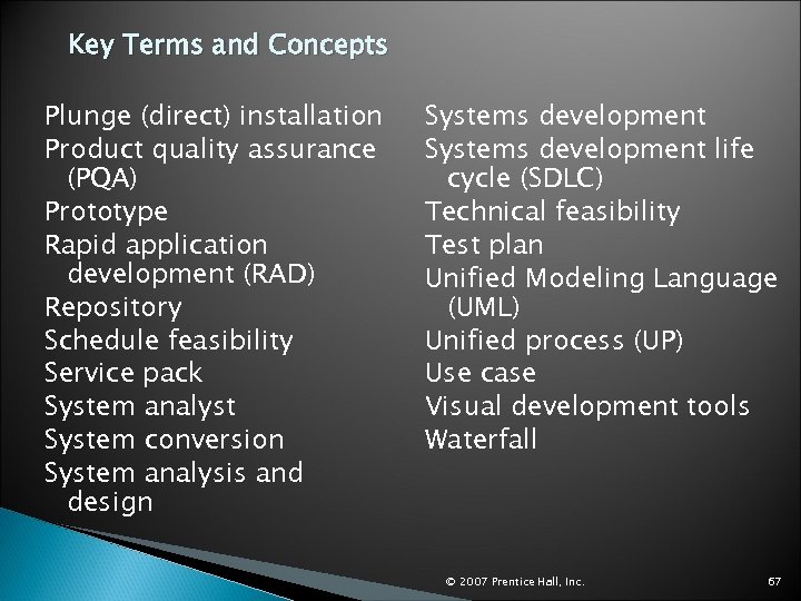 Key Terms and Concepts Plunge (direct) installation Product quality assurance (PQA) Prototype Rapid application