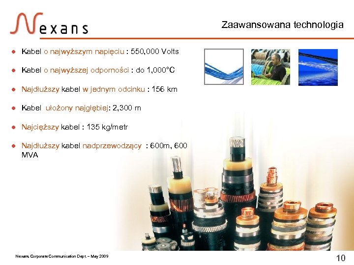 Zaawansowana technologia l Kabel o najwyższym napięciu : 550, 000 Volts l Kabel o
