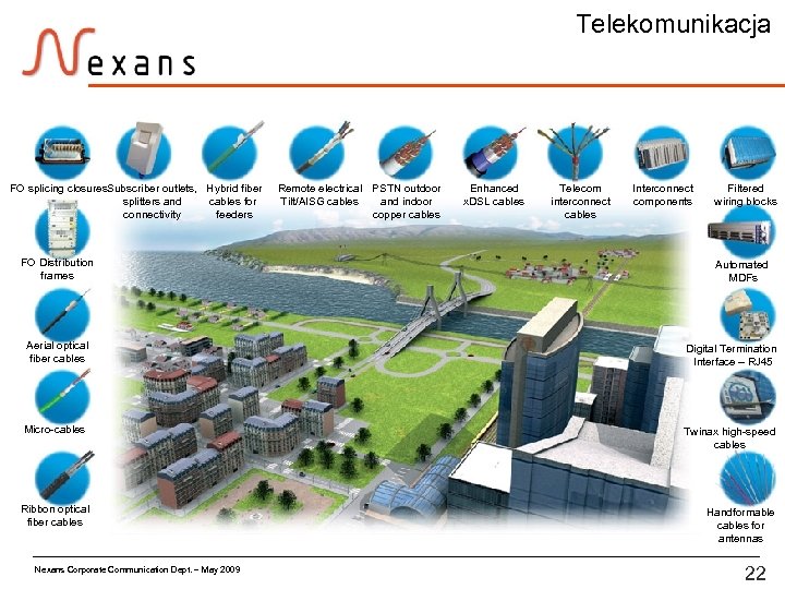 Telekomunikacja FO splicing closures. Subscriber outlets, Hybrid fiber splitters and cables for connectivity feeders
