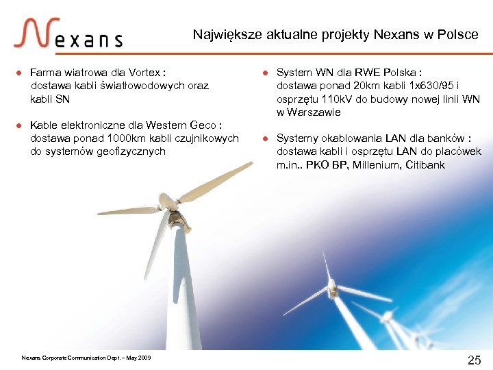 Największe aktualne projekty Nexans w Polsce l Farma wiatrowa dla Vortex : dostawa kabli