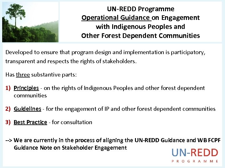 UN-REDD Programme Operational Guidance on Engagement with Indigenous Peoples and Other Forest Dependent Communities