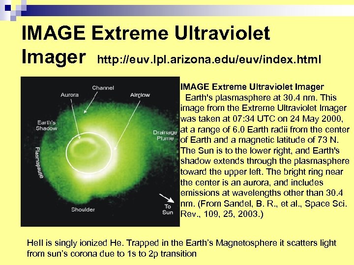 IMAGE Extreme Ultraviolet Imager http: //euv. lpl. arizona. edu/euv/index. html IMAGE Extreme Ultraviolet Imager