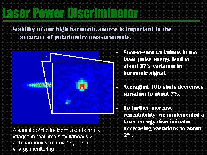 Laser Power Discriminator Stability of our high harmonic source is important to the accuracy