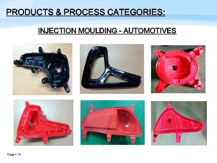 PRODUCTS & PROCESS CATEGORIES: INJECTION MOULDING - AUTOMOTIVES Page 13 