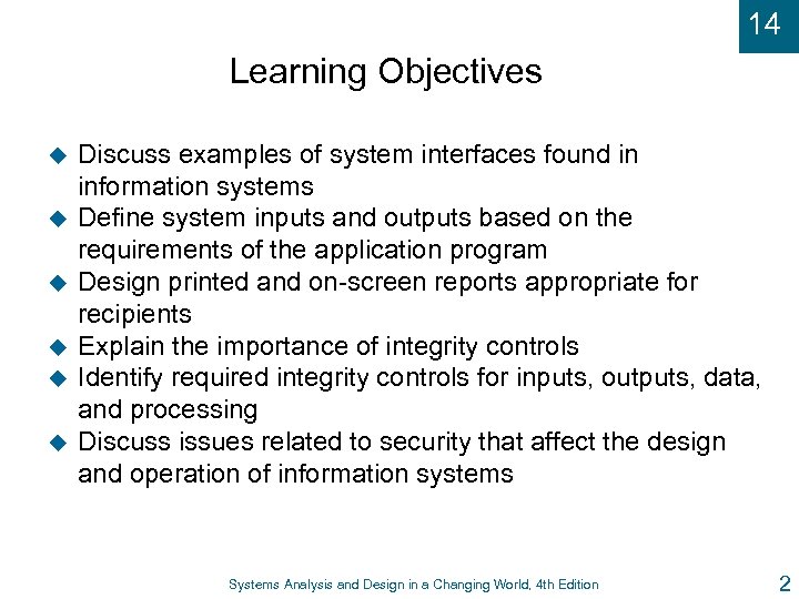 14 Learning Objectives u u u Discuss examples of system interfaces found in information