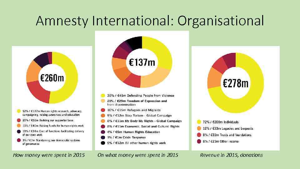 Amnesty International: Organisational How money were spent in 2015 On what money were spent