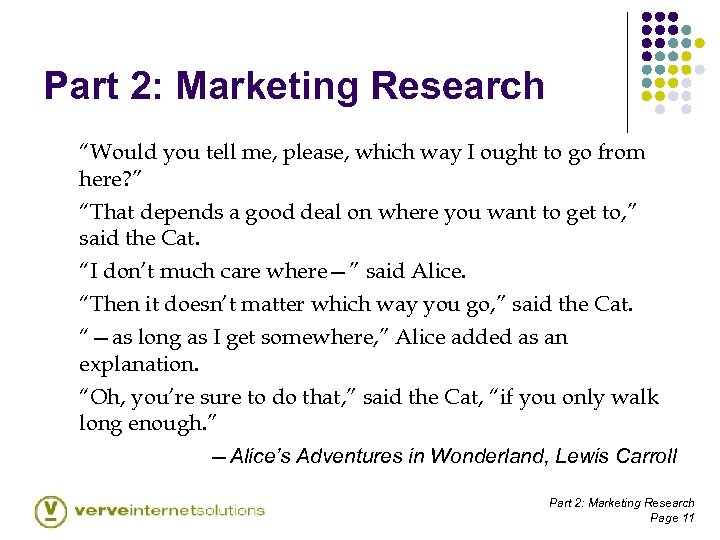 Part 2: Marketing Research “Would you tell me, please, which way I ought to