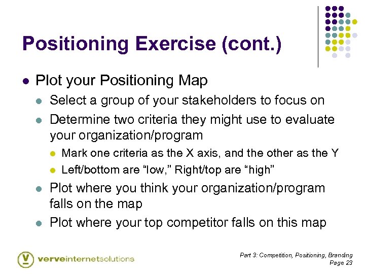 Positioning Exercise (cont. ) l Plot your Positioning Map l l Select a group