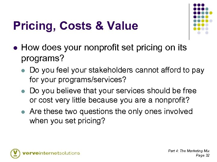 Pricing, Costs & Value l How does your nonprofit set pricing on its programs?