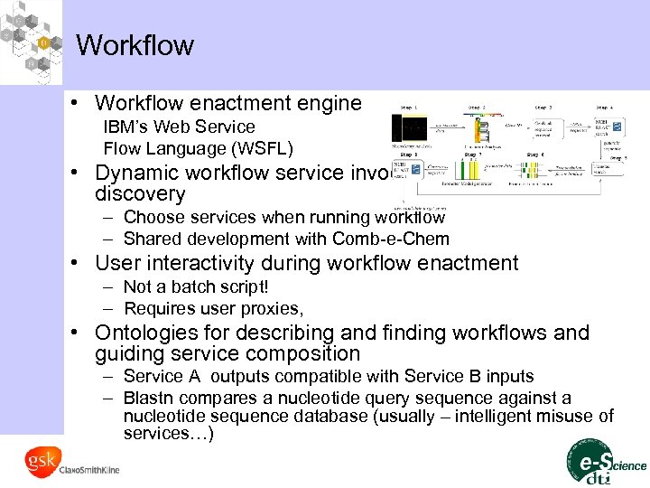 Workflow • Workflow enactment engine IBM’s Web Service Flow Language (WSFL) • Dynamic workflow