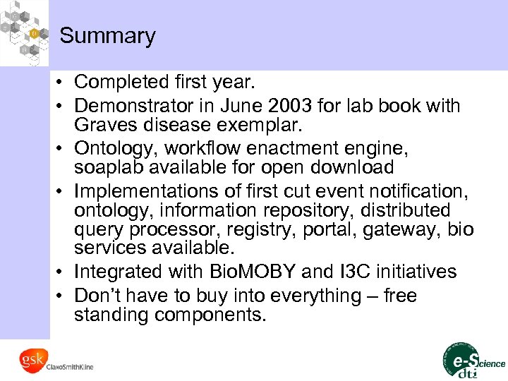 Summary • Completed first year. • Demonstrator in June 2003 for lab book with