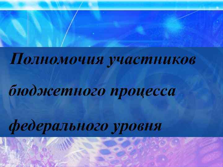 Полномочия участников бюджетного процесса федерального уровня 