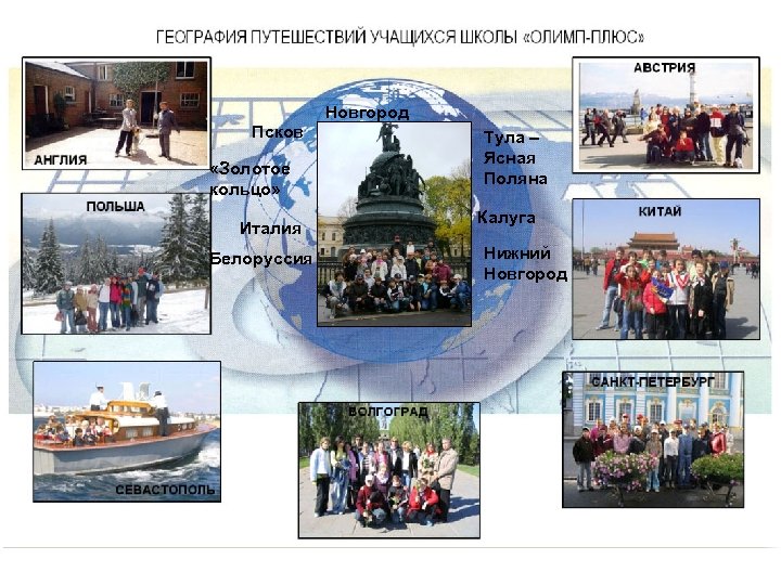 Псков «Золотое кольцо» Италия Белоруссия Новгород Тула – Ясная Поляна Калуга Нижний Новгород 