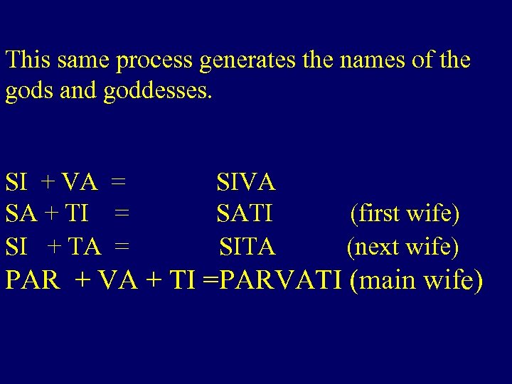 This same process generates the names of the gods and goddesses. SI + VA
