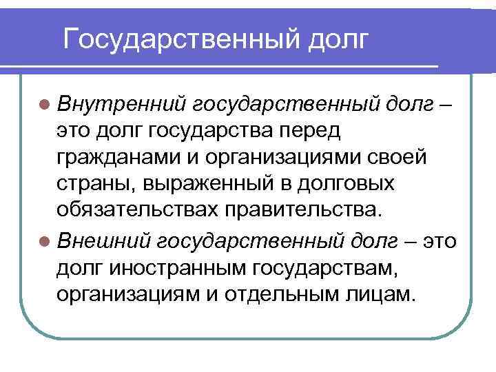 Государственный долг l Внутренний государственный долг – это долг государства перед гражданами и организациями