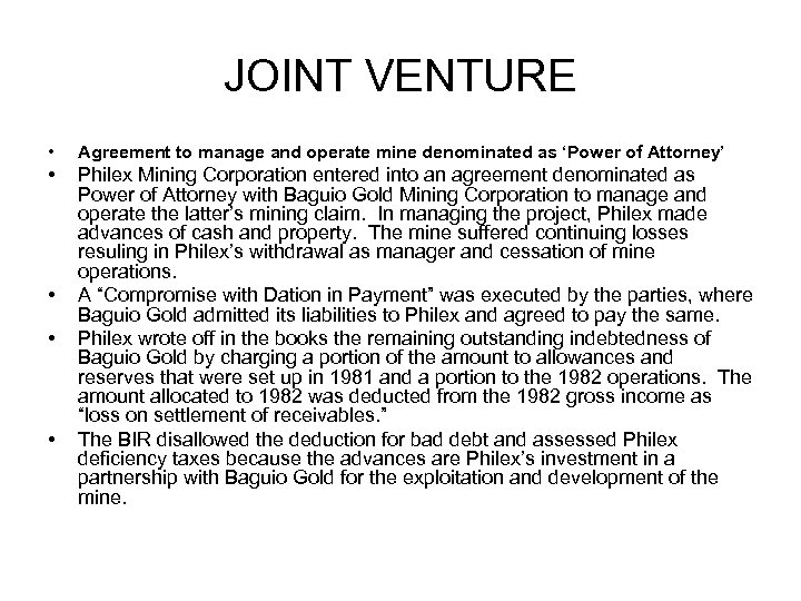 JOINT VENTURE • Agreement to manage and operate mine denominated as ‘Power of Attorney’