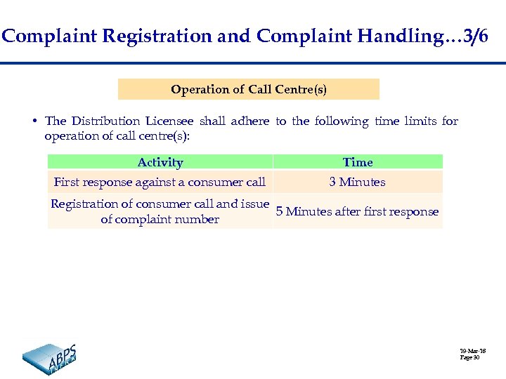 Complaint Registration and Complaint Handling… 3/6 Operation of Call Centre(s) • The Distribution Licensee