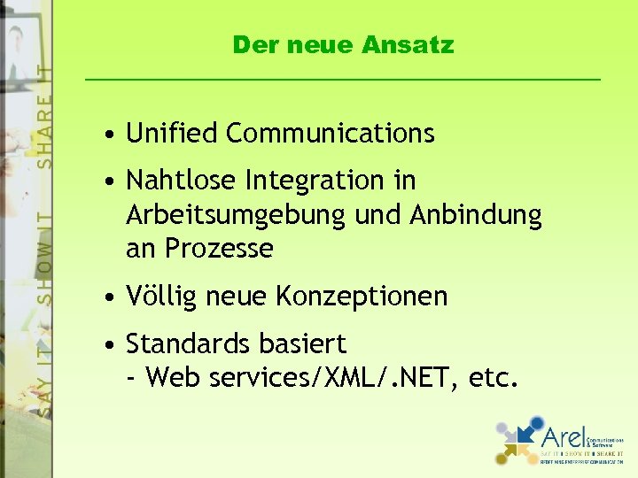 Der neue Ansatz • Unified Communications • Nahtlose Integration in Arbeitsumgebung und Anbindung an