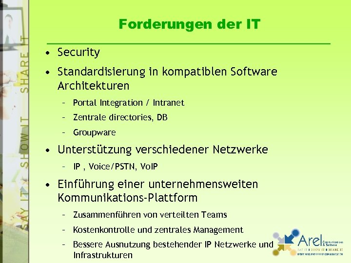 Forderungen der IT • Security • Standardisierung in kompatiblen Software Architekturen – Portal Integration