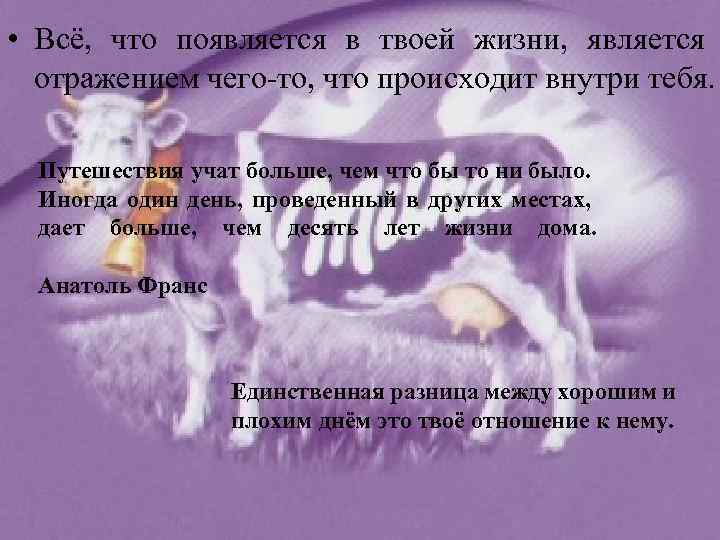  • Всё, что появляется в твоей жизни, является отражением чего-то, что происходит внутри
