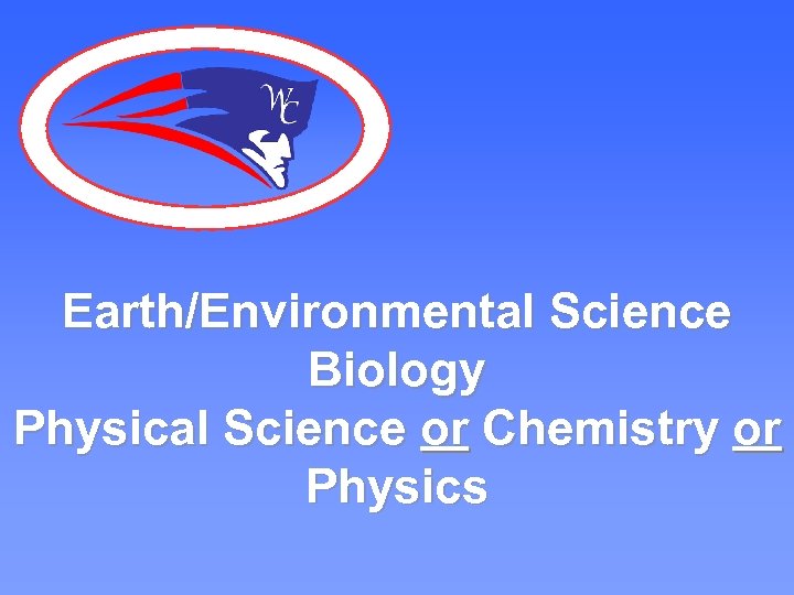 Earth/Environmental Science Biology Physical Science or Chemistry or Physics 