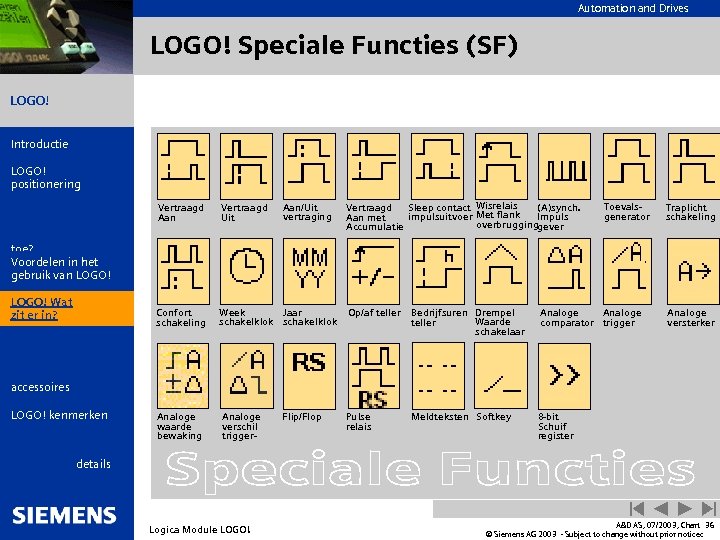 Automation and Drives LOGO! Speciale Functies (SF) LOGO! Introductie LOGO! positionering Wat is LOGO!