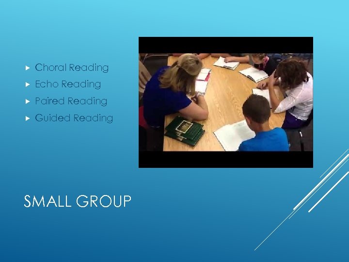  Choral Reading Echo Reading Paired Reading Guided Reading SMALL GROUP 