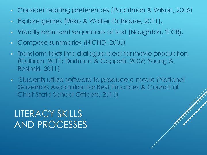  • Consider reading preferences (Pachtman & Wilson, 2006) • Explore genres (Risko &