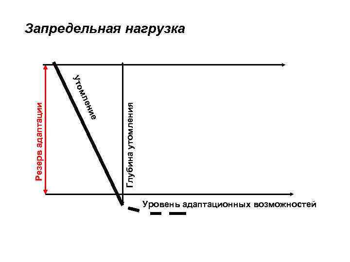 Запредельная нагрузка Глубина утомления Резерв адаптации е ени мл Уто Уровень адаптационных возможностей 