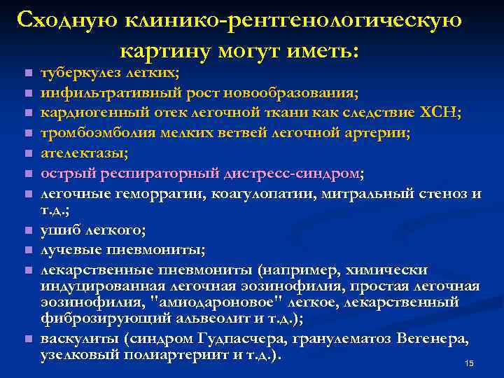 Сходную клинико-рентгенологическую картину могут иметь: n n n туберкулез легких; инфильтративный рост новообразования; кардиогенный